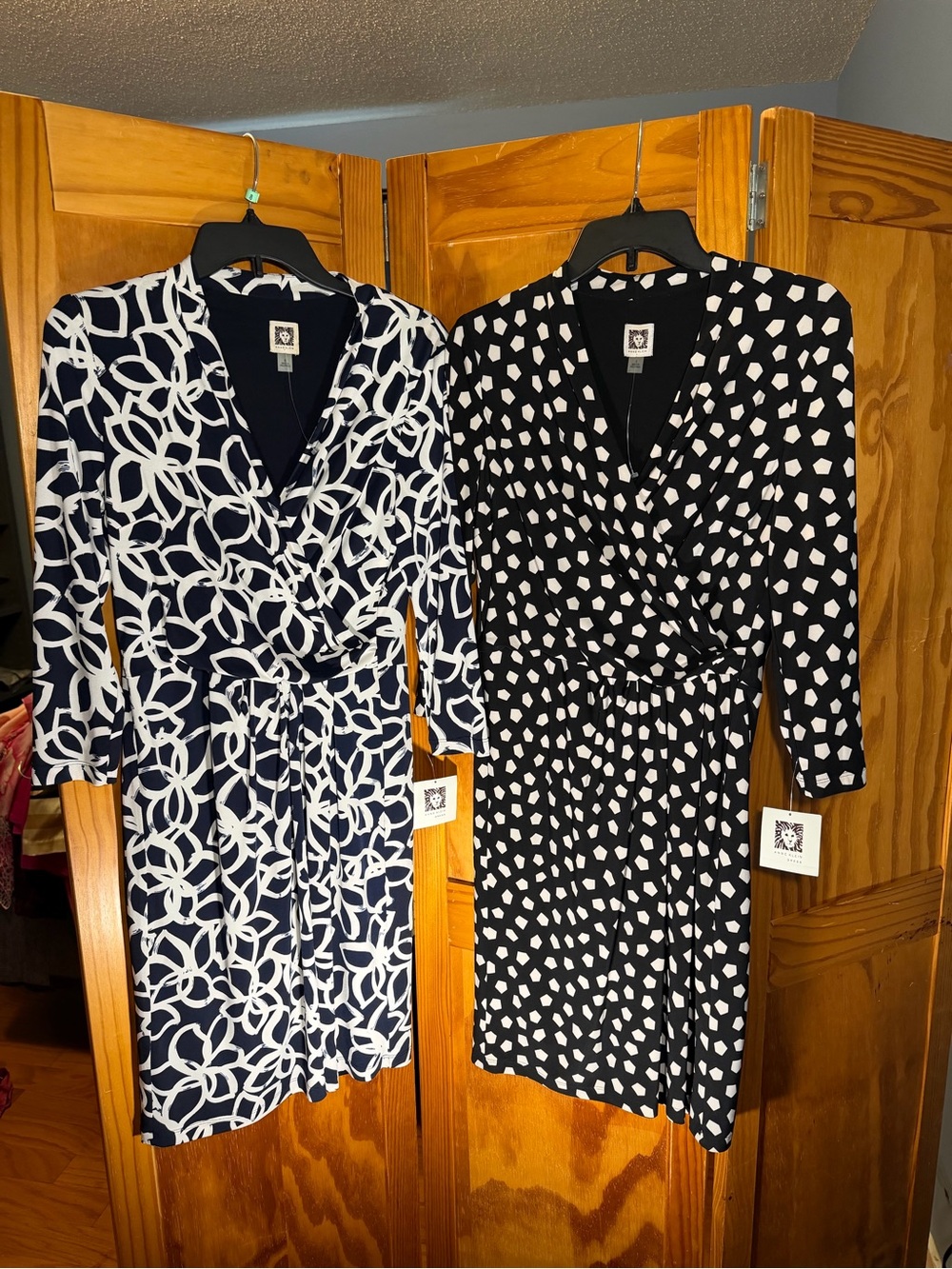 NWT Lot of 2 Anne Klein Faux Wrap Dresses| Navy, White| Black, White | Size 8